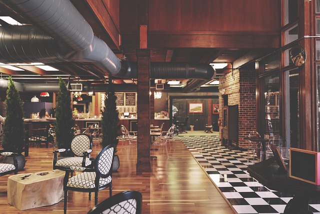 restaurant host stand with reservation book and warm lighting